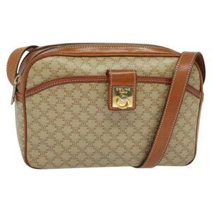 Authentic CELINE Macadam Canvas Shoulder Bag PVC Beige Gold